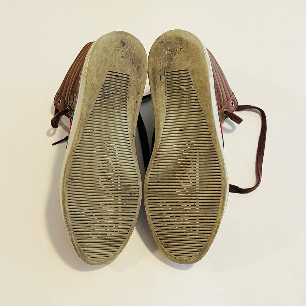 Gucci Guccissima Brown Leather High Top Men’s Signature Sneakers Size 8 G - Picture 6 of 9